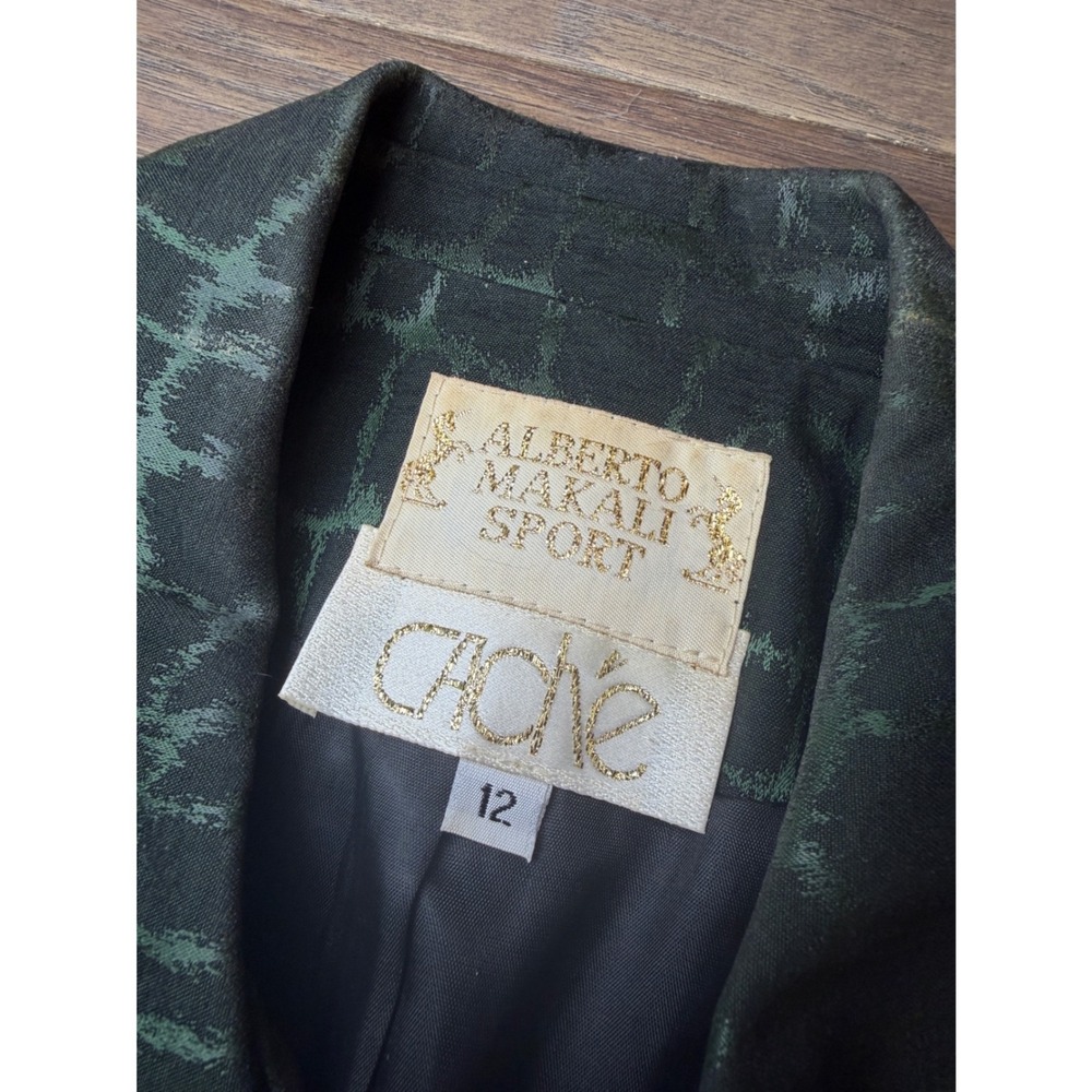 Vintage Alberto Makali Sport Cache Green Alligator Print Cropped Blazer Size 12 - Picture 2 of 6